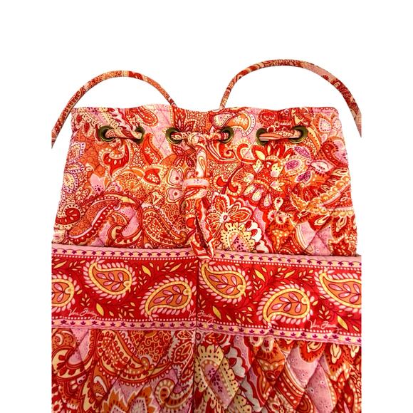 Vera Bradley Sherbet Pink Drawstring Backsack Front Pocket Floral Quilt Retired - Picture 2 of 7